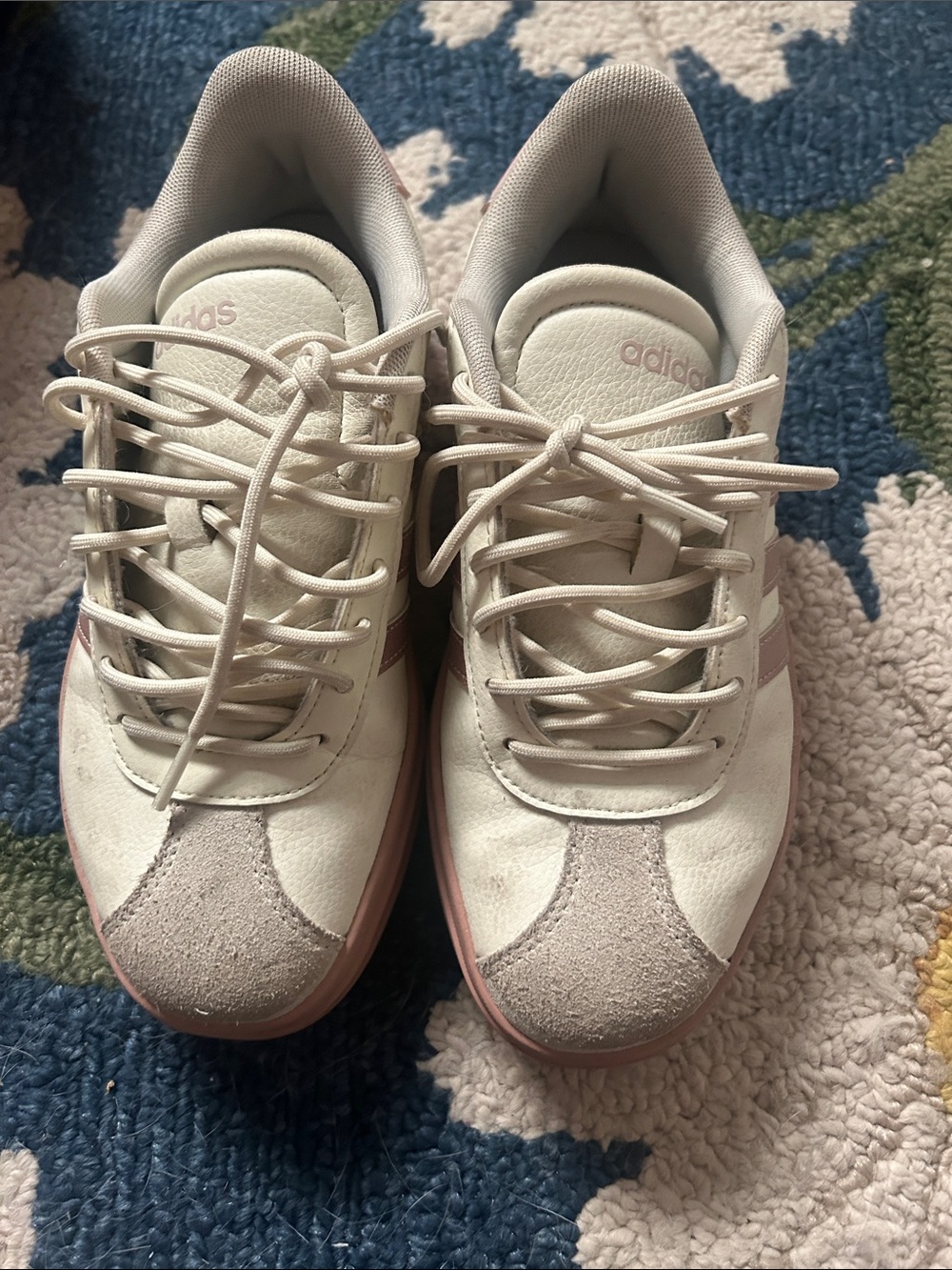 adidas Cream and Light Pink Retro Lace-Up Sneakers